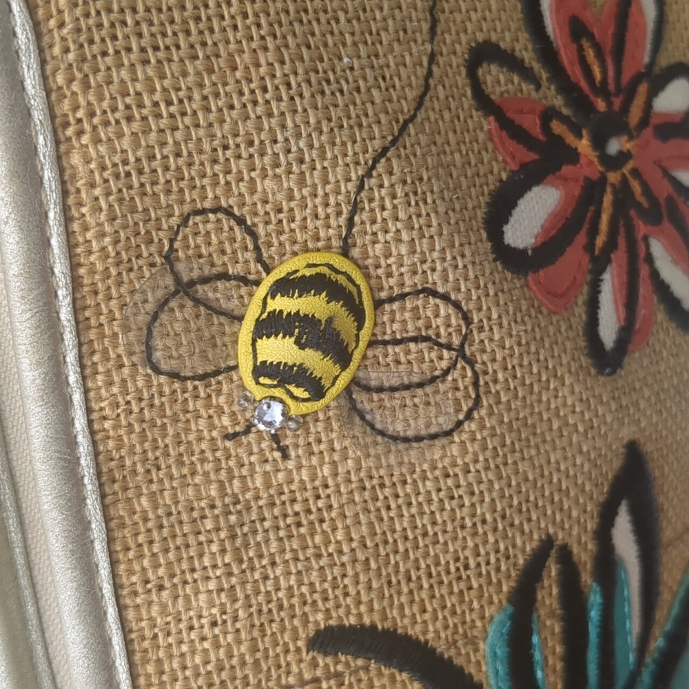 Coach LE Limited Bumble Bee Floral Y2K Mini Bag w Raffia Shoulder Purse - Picture 3 of 14